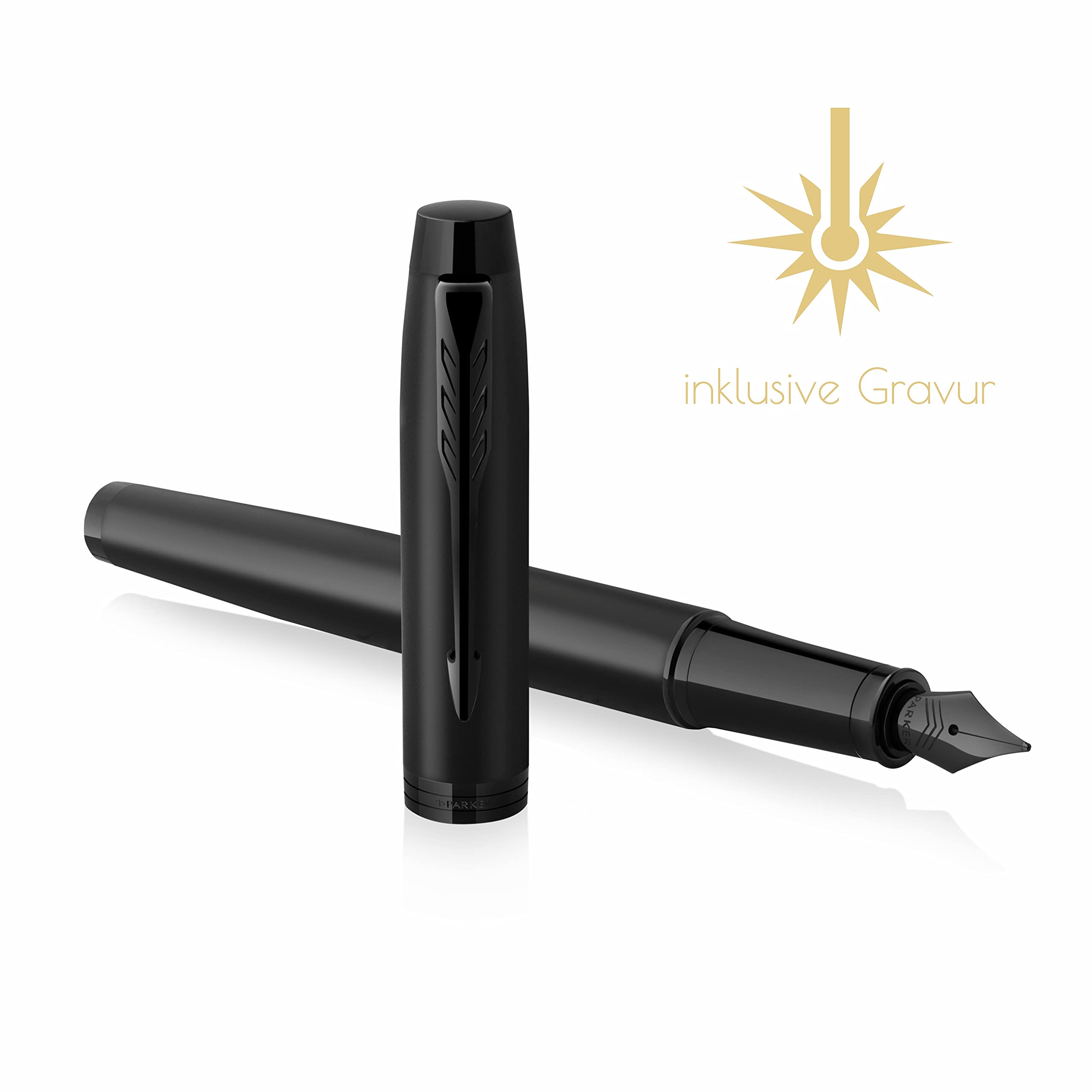 Parker IM Achromatic Füllfederhalter mit Gravur | Premium Stift | Geschenkbox | blaue Tinte | edel | personalisiertes Geschenk | Namen | graviert | Füllhalter| Geburtstag|Prüfung (Matt-Schwarz)