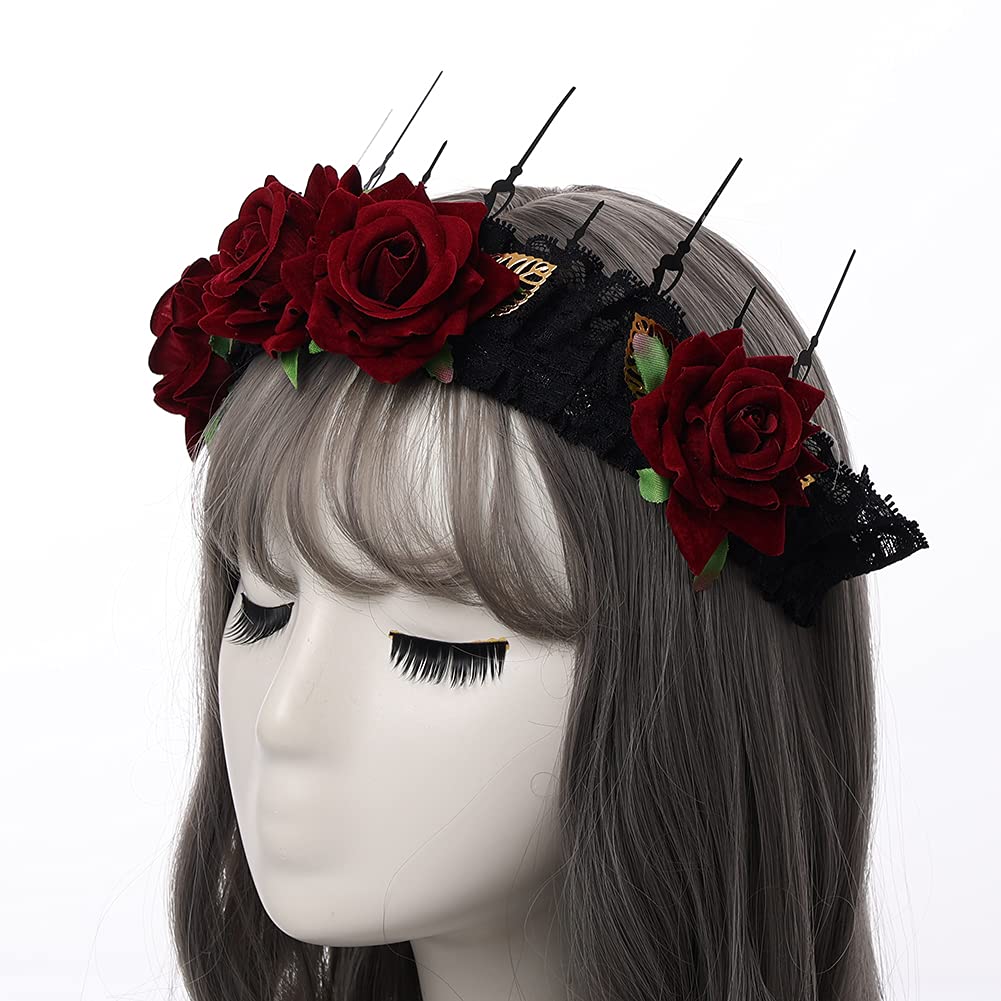 COSDREAMER Serre-tête gothique avec couronne de roses (rouge 1)