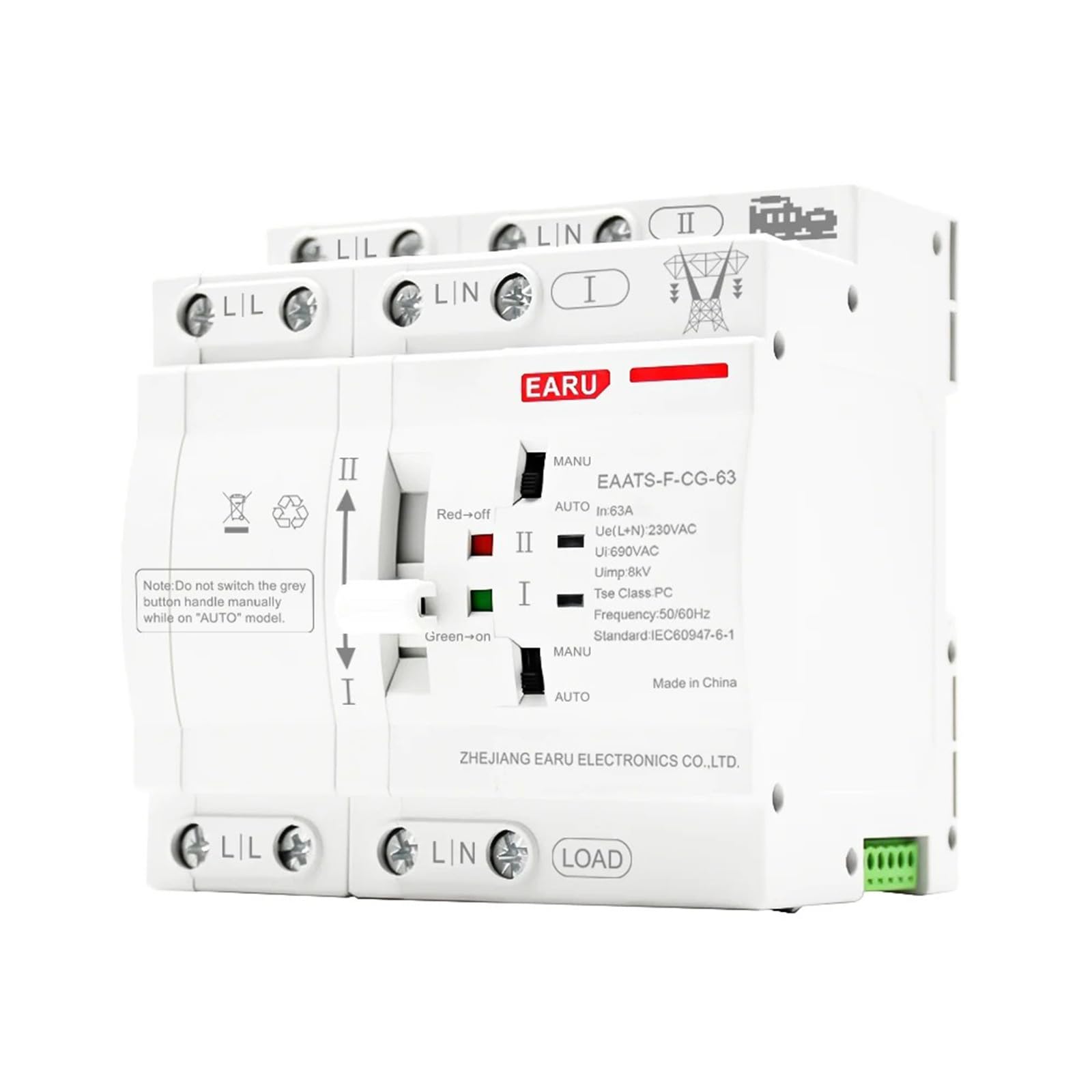 Commutateur automatique à double puissance 4P 110V 220V pour rails DIN électrique