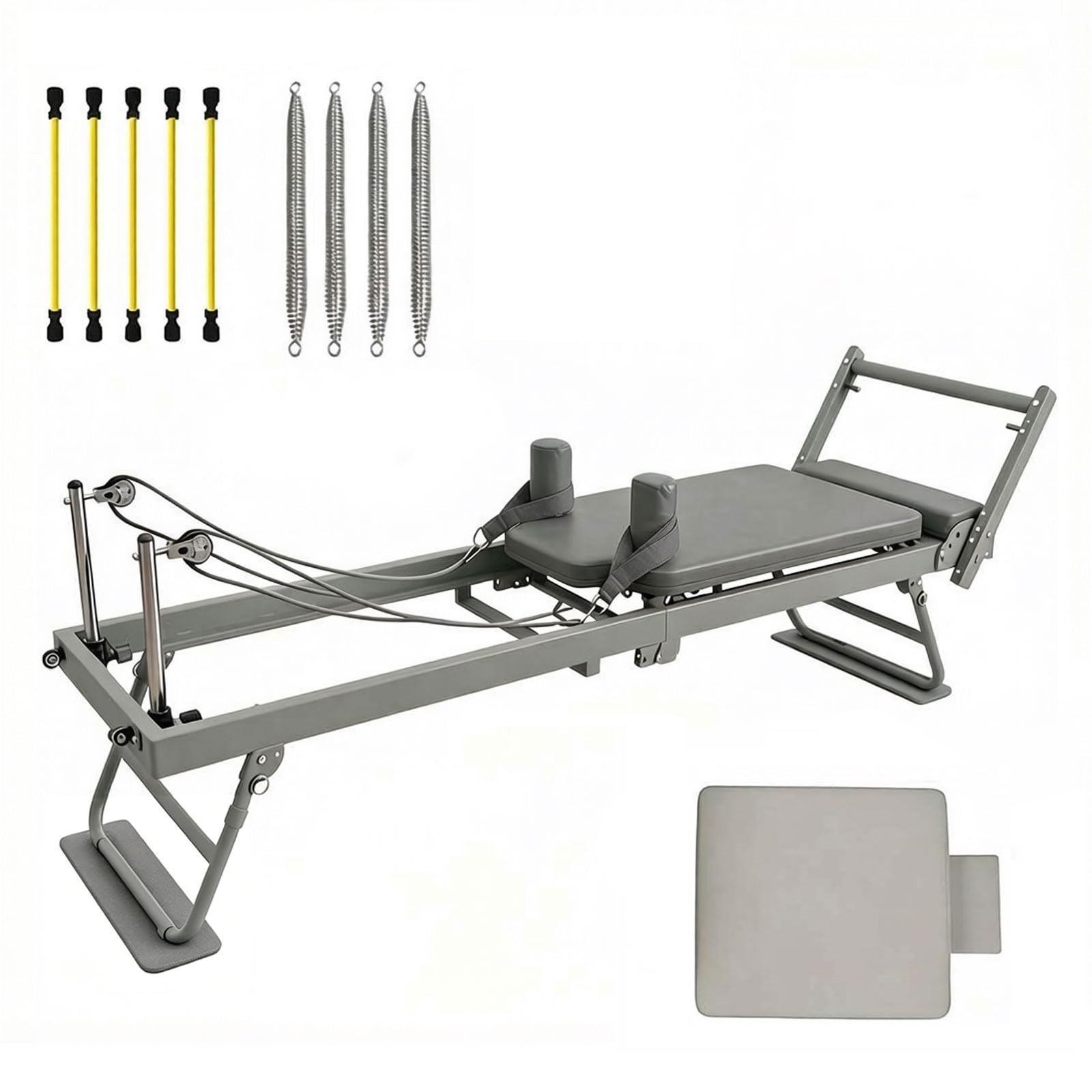 Pilates Reformer Maschine, Faltbare Pilates Ausrüstung für Zuhause mit Sprungbrett für Reformer Body Stamina Stretching Balance Exercise Workout,Gray-10