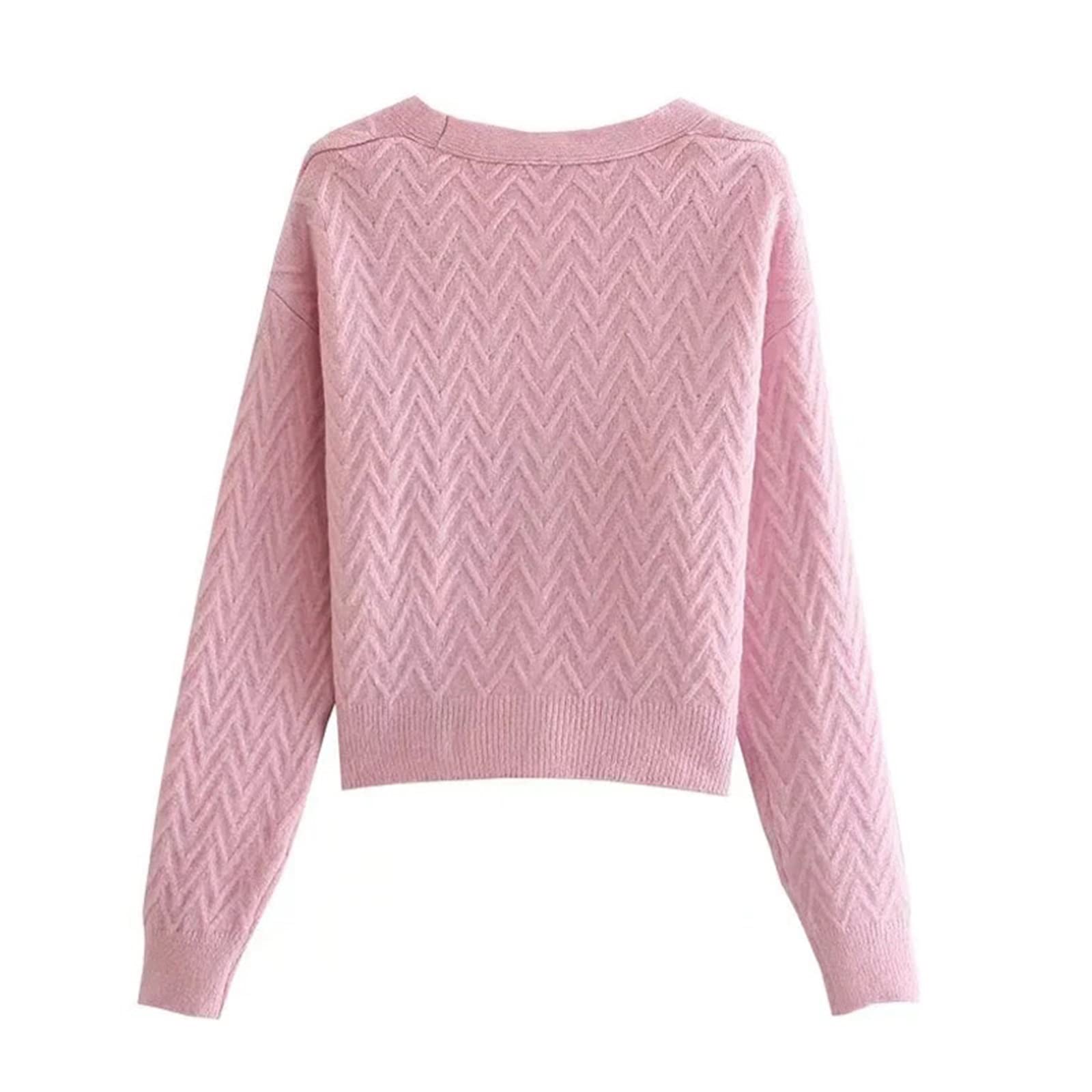 Damskie swetry sweter damski dzianinowe kardigany dekolt w serek różowy kardigan damski top z długim rękawem kieszeń damska dzianinowa kurtka