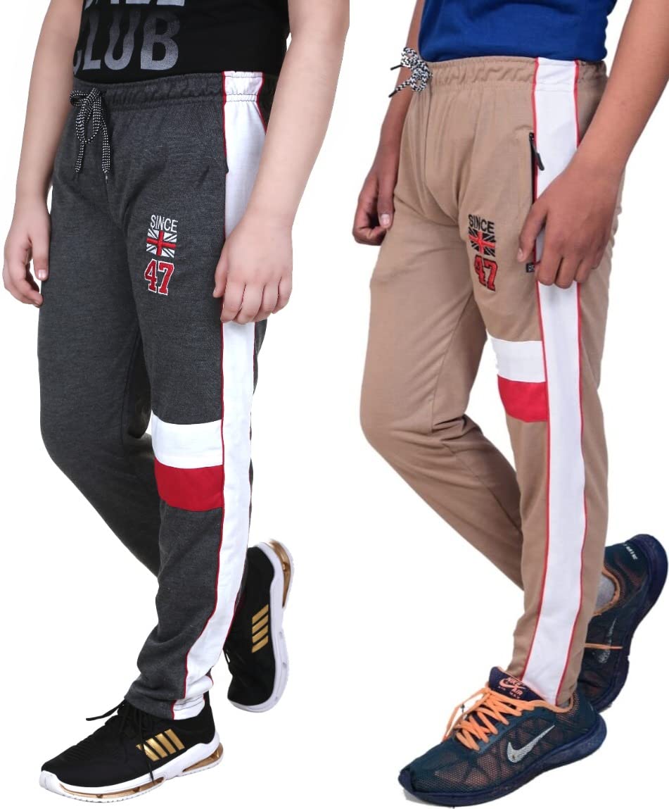 100% Cotton Kids Printed Track Pant with Both Side Zipper Pocket - Regular Fit Trousers for Kids (KIDS 47 DGRY BDMI 30_BZ)