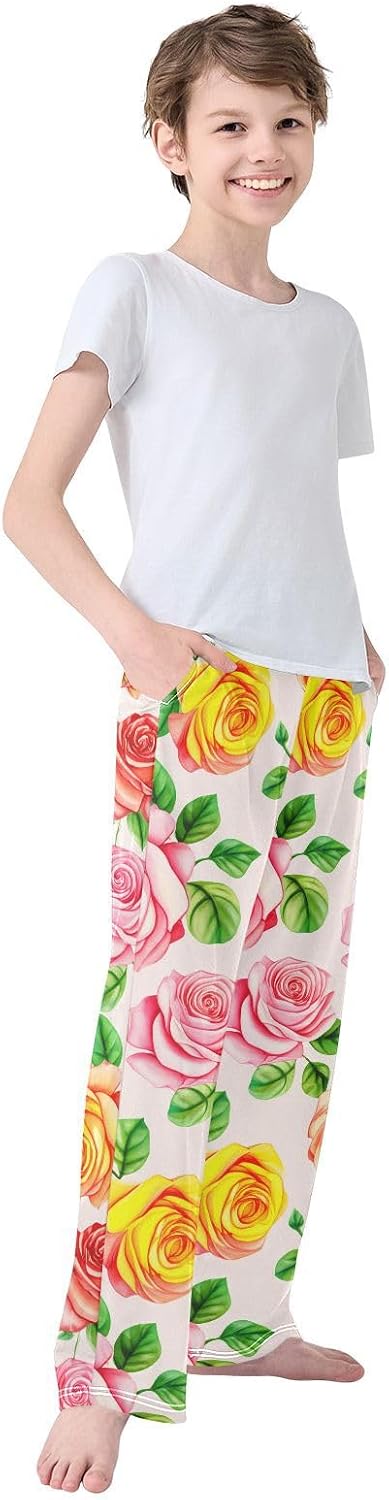 J JOYSAY Rose Blossom Foliage Pale Pajamas Pants Soft Long Pajama Bottoms Lounge Sleep Pants Size S-XL