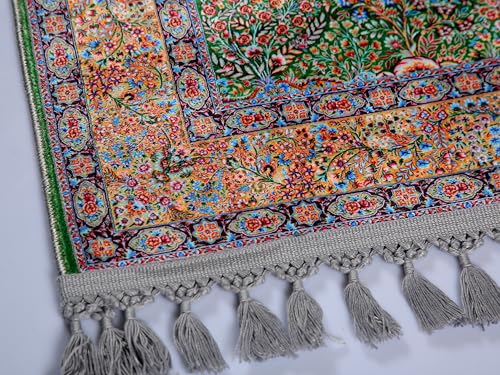 Alfombra de oración turca floral de textura suave con borlas grises 6
