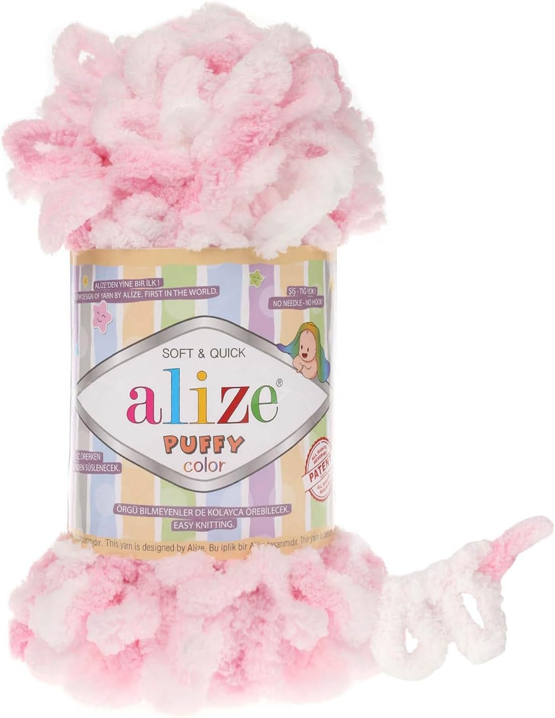 Alize Puffy Color Baby Blanket Yarn Lot of 4skn 400gr 39.3 yds 100% Micropolyester Soft Yarn Hand Knitting Yarn (5863)
