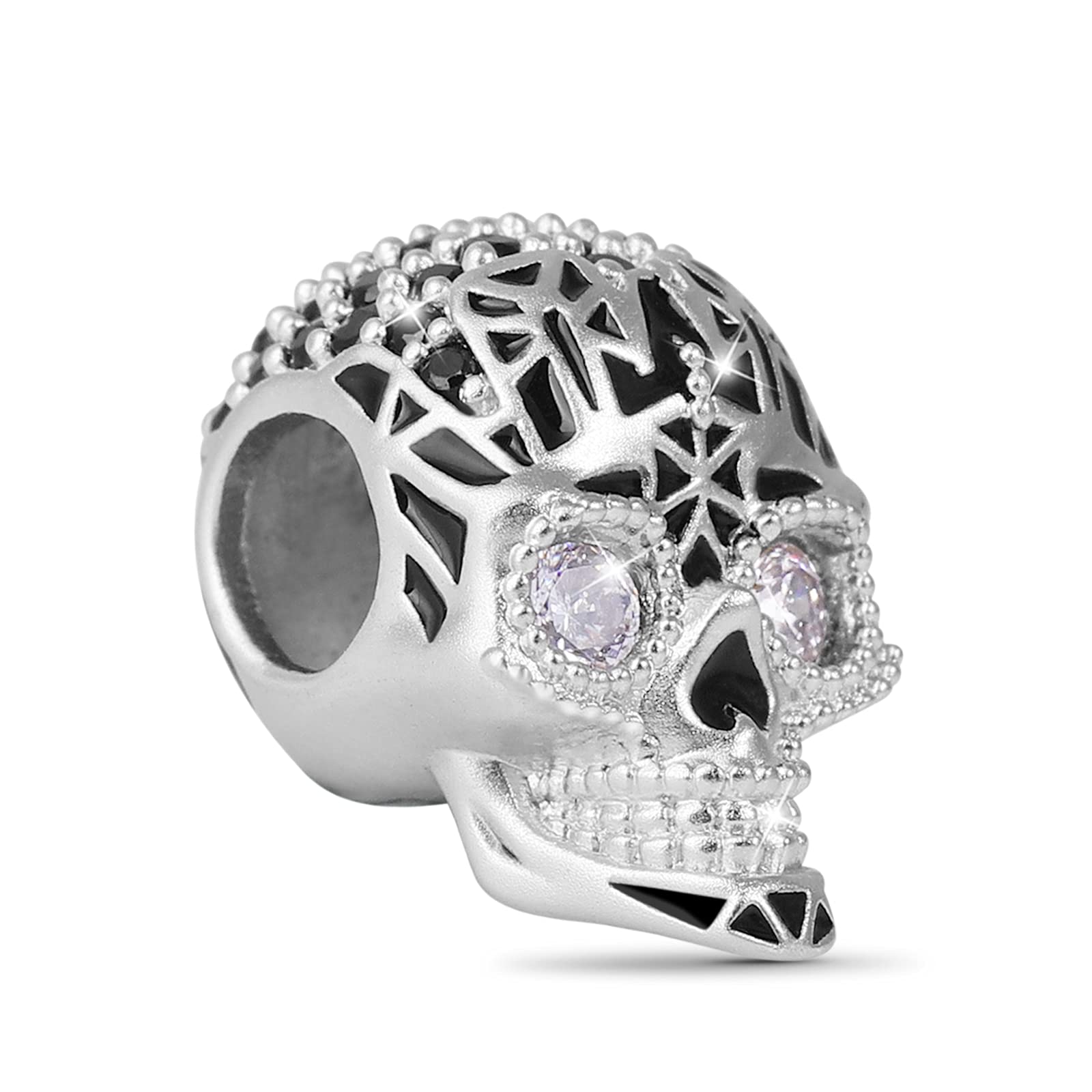 GNOCE Punk Skull Charms Beads 925 Sterling Silver Charm Bead Con Cubic Zirconia Stone Adatto a Tutti i Bracciali/Collana Regalo Fatto a Mano Per Amico