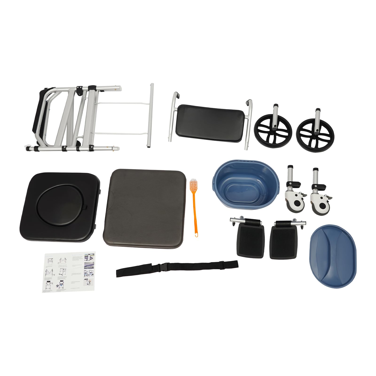 Silla de baño plegable de hasta 150 kg de aluminio, altura de asiento de 46 – 51 cm, silla de ruedas con inodoro y ruedas con frenos, silla de ruedas para personas mayores y movilidad reducida (placa
