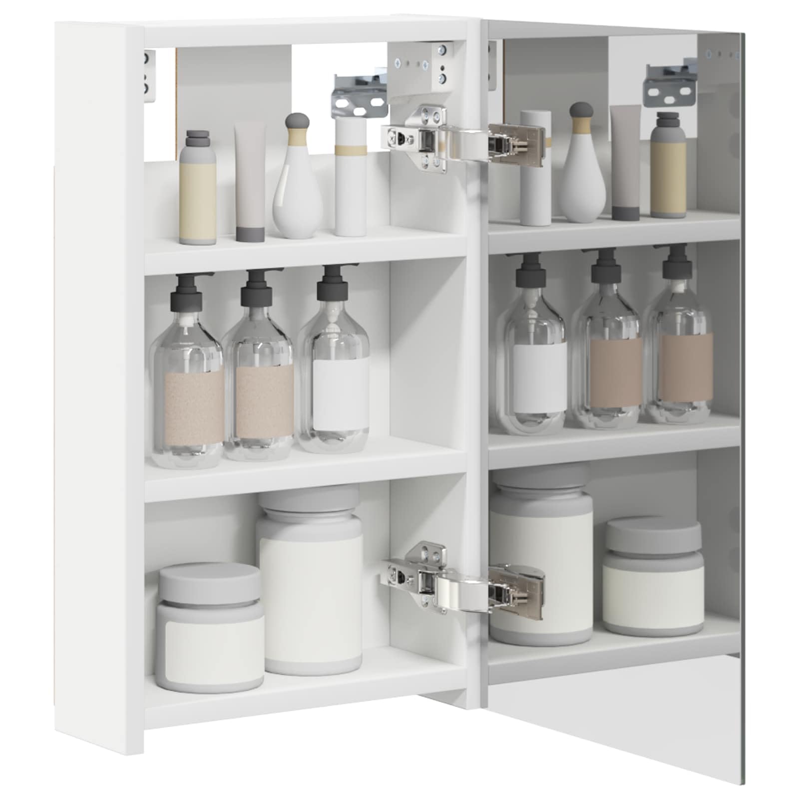 Armadietto da bagno a specchio bianco in legno, 30 x 10,5 x 50 cm, con vano portaoggetti, due ripiani, porta e specchio bidirezionale, per mobili da bagno e lavandino