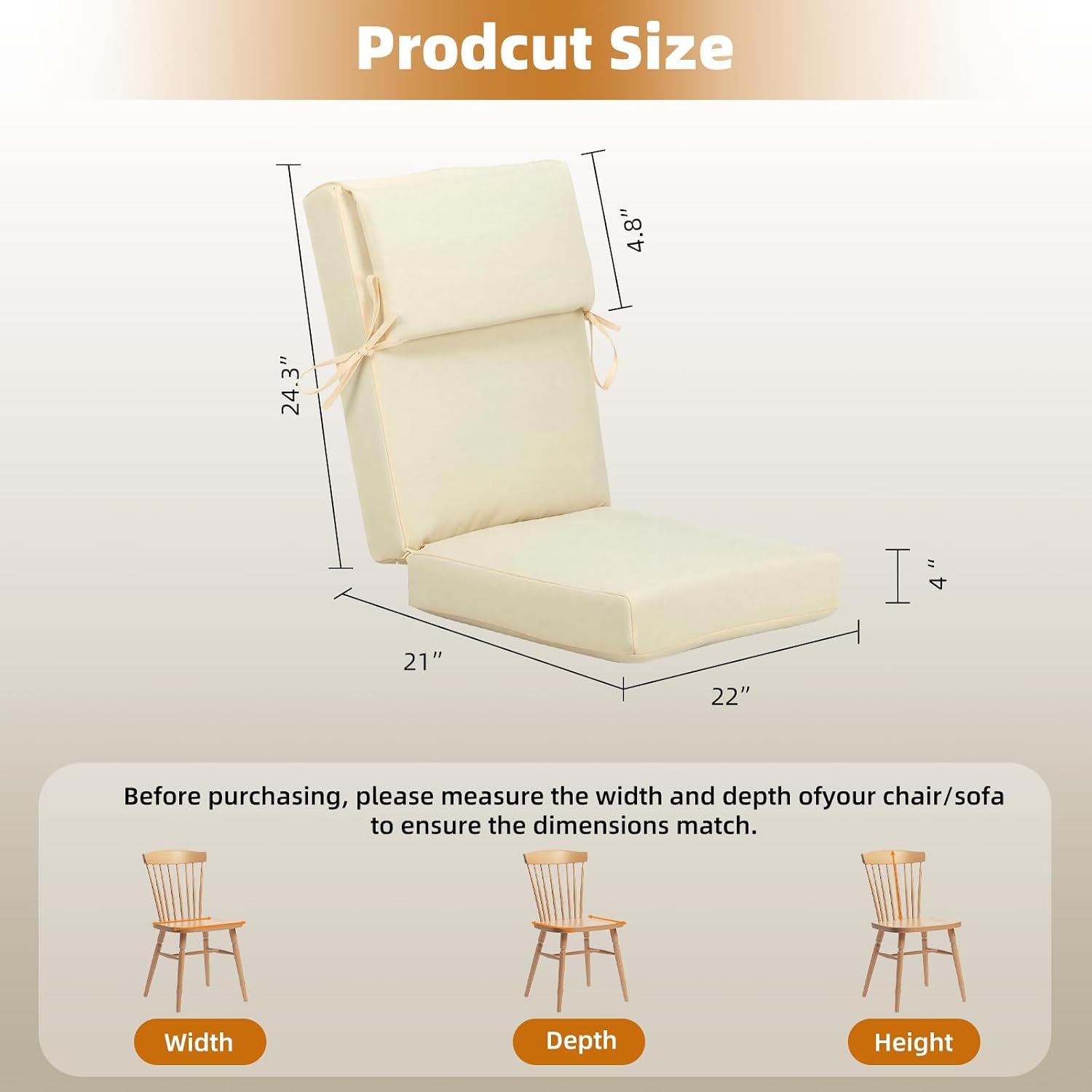 Outdoor Chair Cushions – Waterproof & Fade-Resistant, High Back, Set of 4, 22"x21"x21.3", Removable Cover, Patio Seat Cushions, Beige