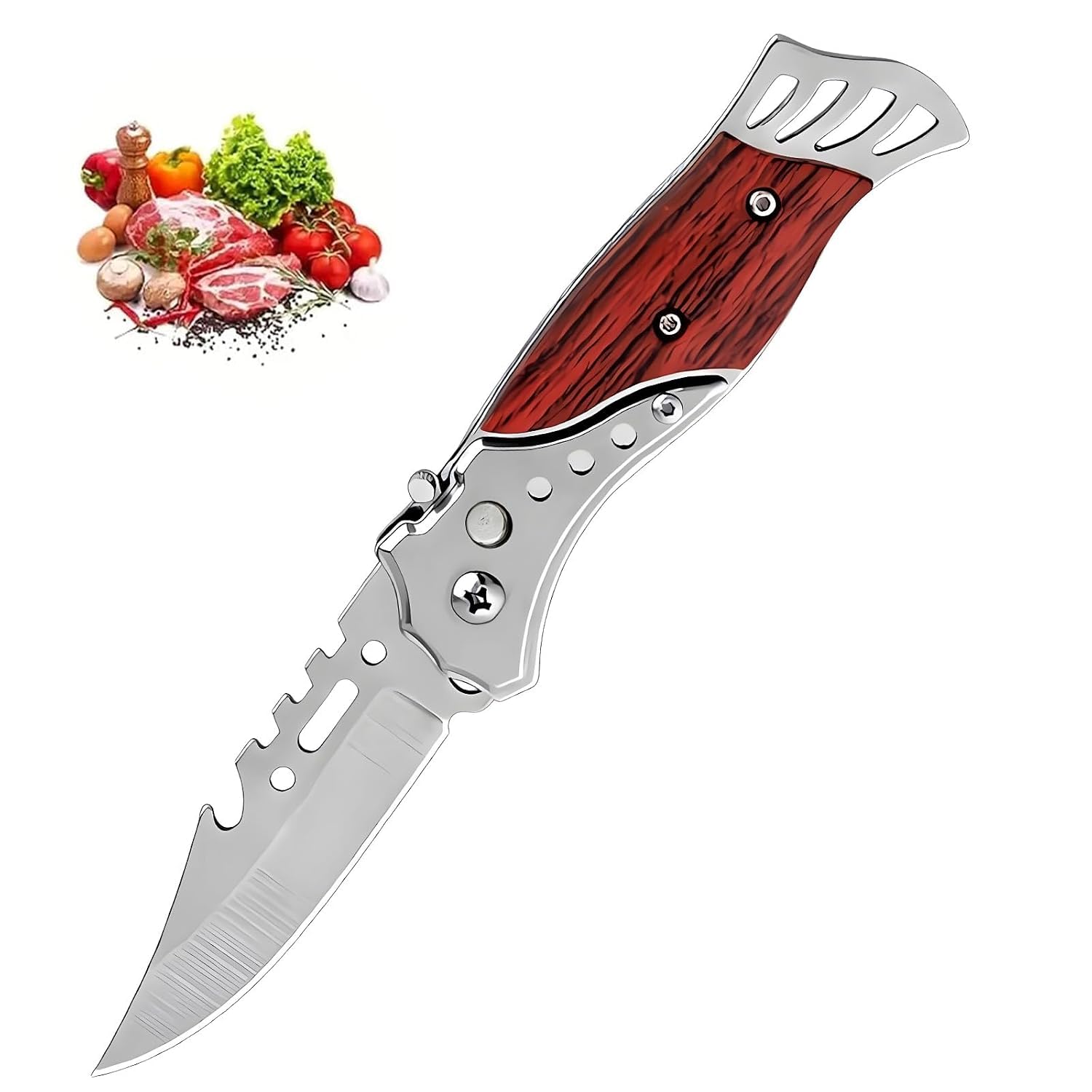 Stainless Steel Folding Utility Knife with Wooden Handle, Portable Multipurpose Pocket Cutting Tool, Foldable Blade with Carry Pouch for Kitchen, Packaging, Craft, Office & Everyday Use-image-12