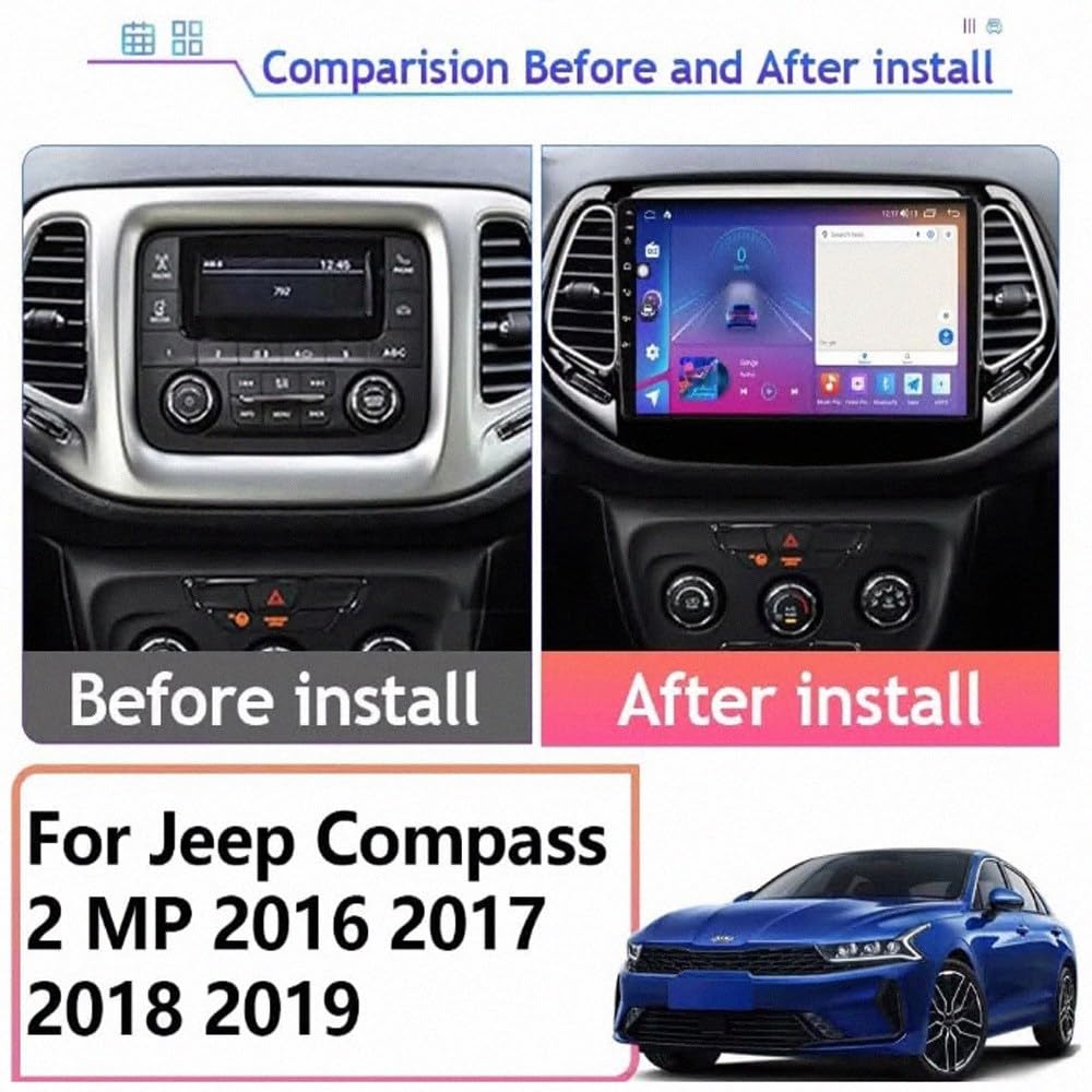 Car Stereo Carplay Radio de Coche para Jeep Compass 2 MP 2016-2019 Soporta Bluetooth, Control Volante, USB, WiFi, 4G, Mirror-Link, GPS Navegador/Radio FM, 4 Nuclear 1G+32G