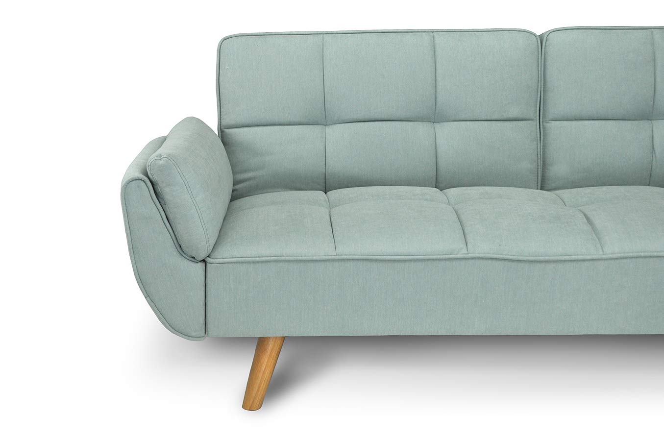SAMIRA Divano Letto clic clac in Tessuto Verde Tiffany - Divano 3 posti mod. Ambra piede legno naturale