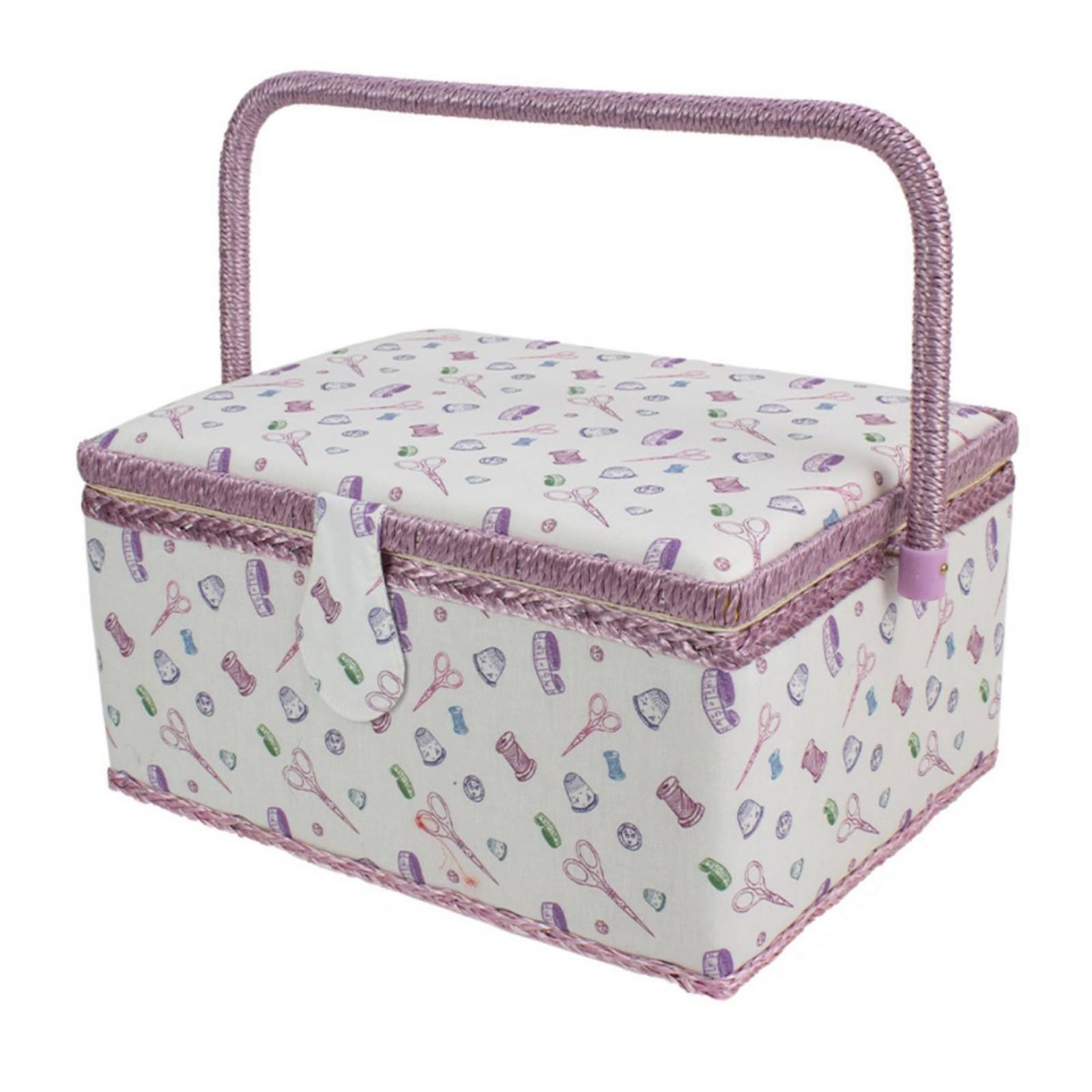 Cesto Cucito Portaoggetti Cestino Cucito Scatola Cucito Organizer Cucito con Coperchio Incernierato Vassoio Trasparente E Struttura in Legno E, G款紫色针线篮