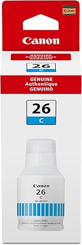 Canon GI-26 Botella de tinta cian pigmento genuino, compatible con impresoras MegaTank GX7120, GX6120, GX5120, GX6020, GX7020, GX6021, GX7021,