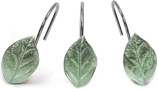 12PCS Leaves Shower Curtain Hooks, Decorative Shower Curtain Rings, Green Plant Leaf Shower Hooks Rustproof Stainless Steel, Bathrom Decor (Leaves)