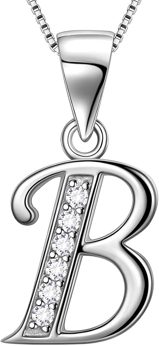 Aurora Tears 925 Sterling Silver Letter Initial Alphabet White Gold Plated Pendant Necklace 18"