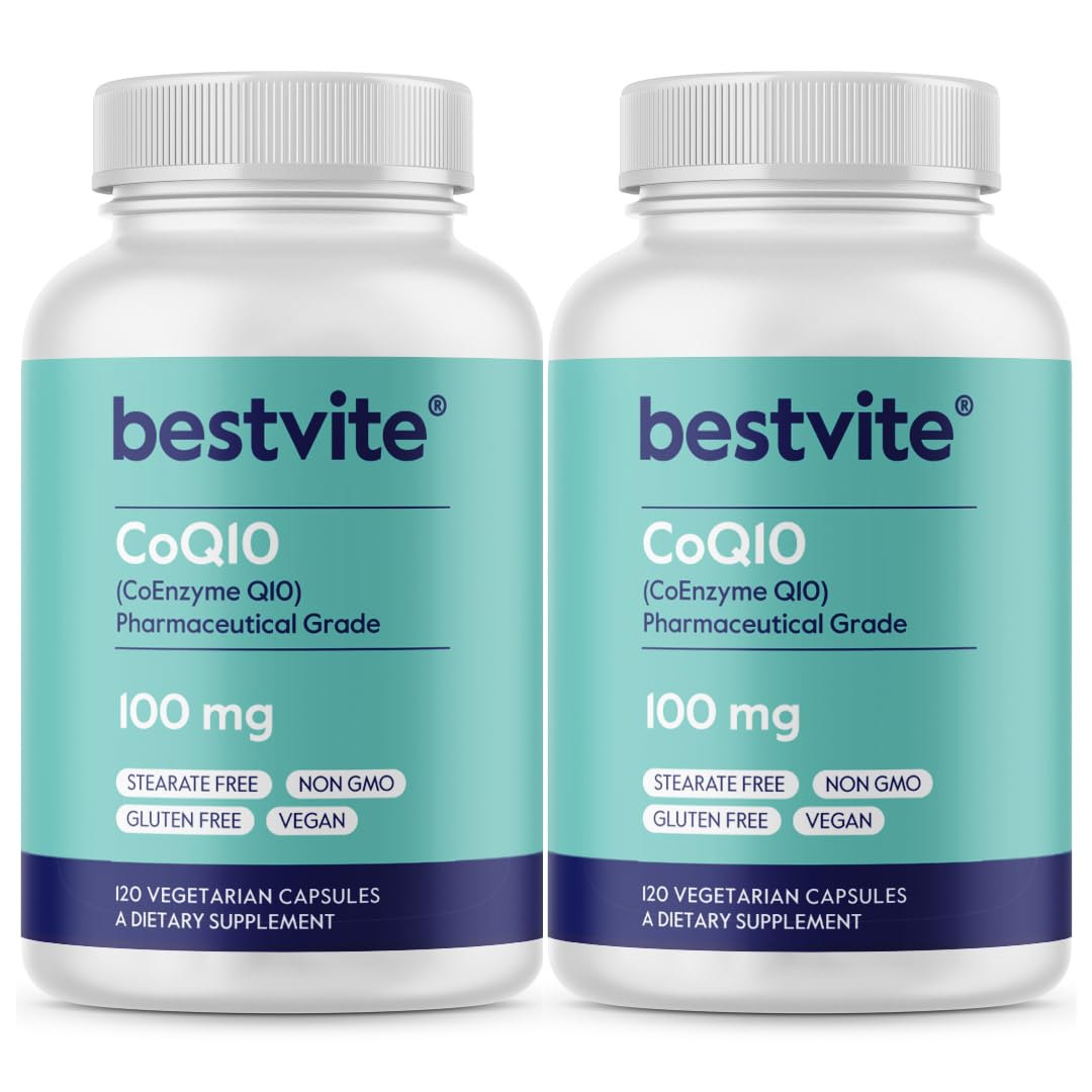 BESTVITE Coenzyme CoQ10 100mg (240 Vegetarian Capsules) (2-Pack) Naturally Fermented - No Stearates - No Fillers - Vegan - Non GMO - Gluten Free