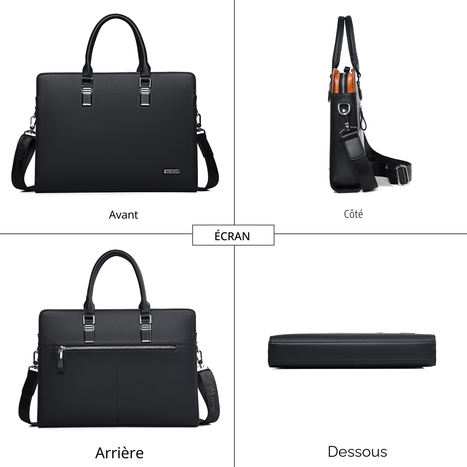 FSD.WG Sac d'affaires Pour Homme,Mallette en Cuir Imperméable,Sac d'affaires Pour Ordinateur Portable Pour Affaires, Ecole, Voyage, Détachable