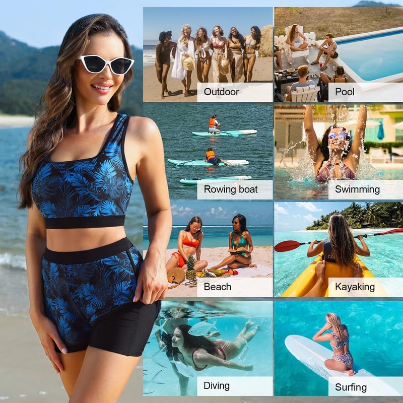JASAMBAC Rash Guard Set da 3 pezzi, costume da bagno da donna, a maniche lunghe, bikini e a vita alta, con chiusura lampo, costume da surf, costume da bagno sportivo