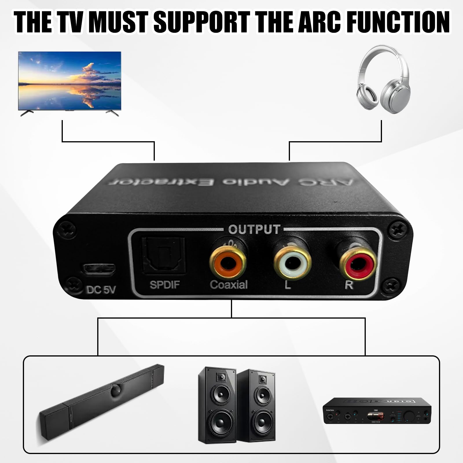 Adattatore HDMI ARC 192 kHz estrattore audio lega alluminio chip HDMIARC importato convertitore DAC per soundbar
