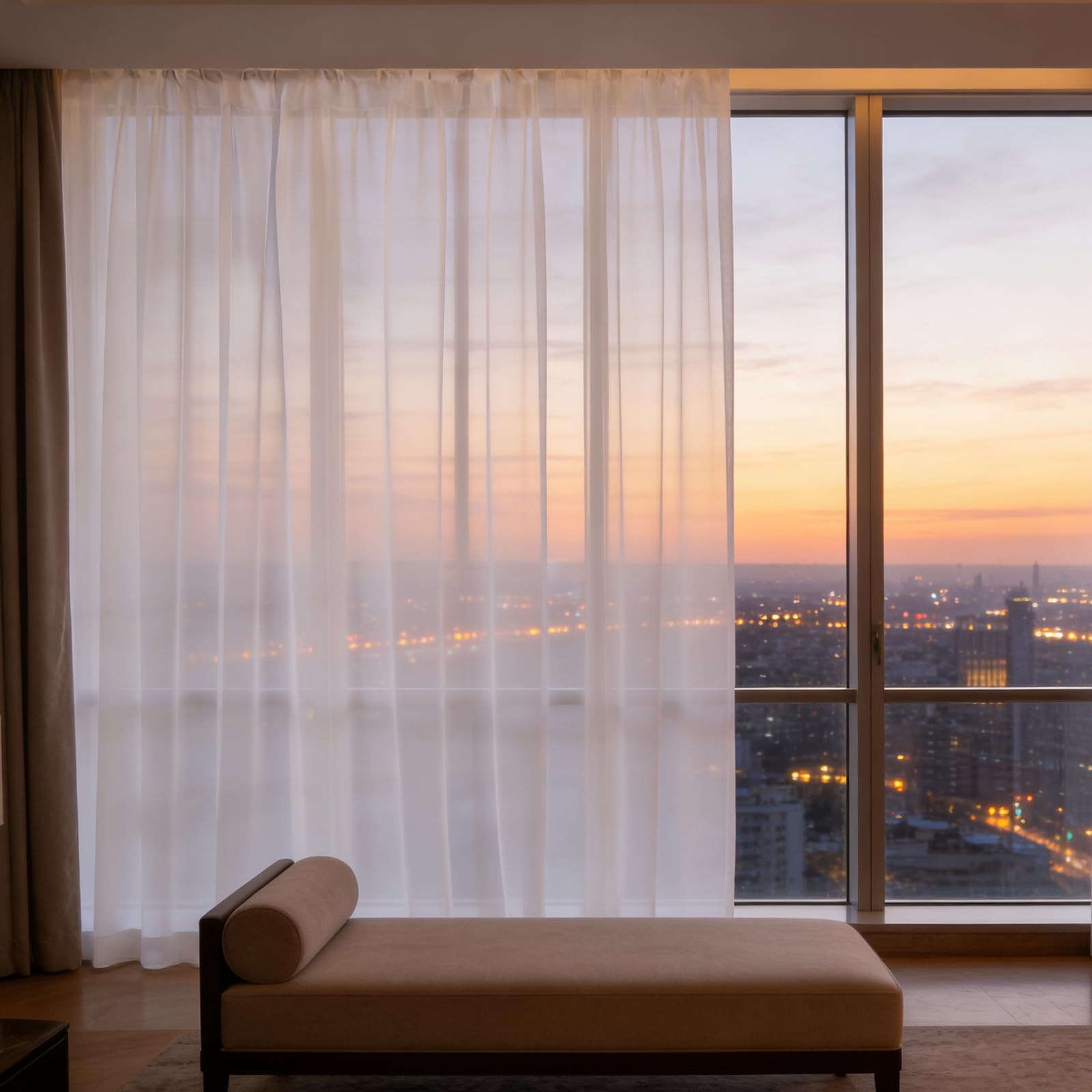 Voile Gardinen 175 x 260 cm mit Kräuselband, Halbtransparent, Lichtdurchlässig, mit Ösen in Leinenoptik, Luftig Und Langlebig, Transparent Sheer Curtains für Jedes Fenster, Weiß