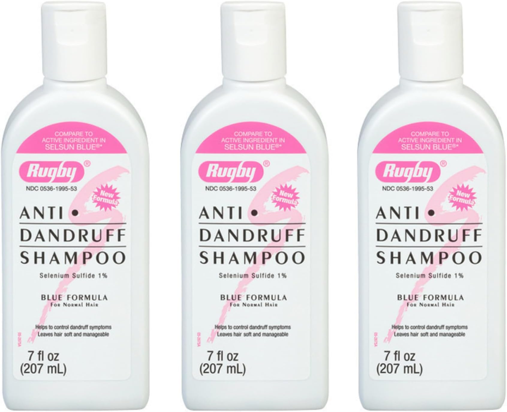 Rugby Selenium Sulfide Anti-Dandruff Shampoo - Blue Formula for Normal Hair - 7 Oz (3-Pack)