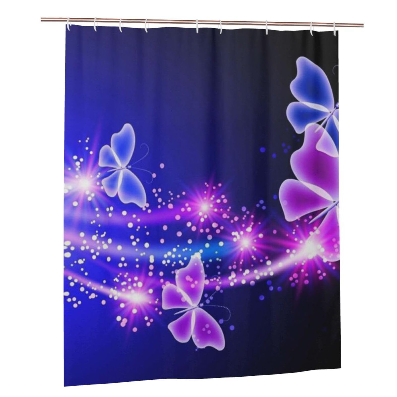 Rideau de douche étanche violet à motif papillon avec 12 crochets inclus