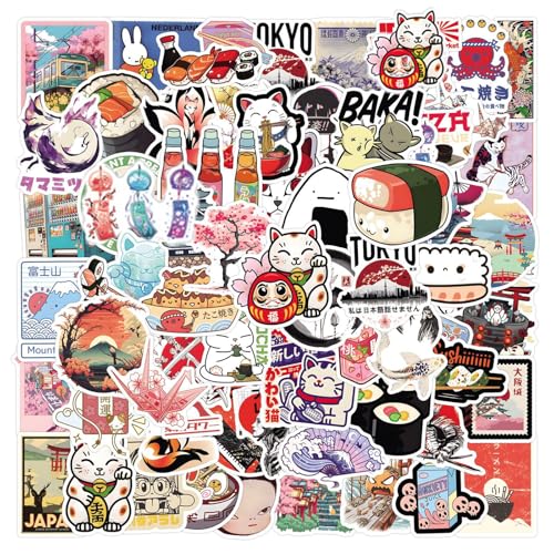 110 pièces Autocollants de la culture japonaise, autocollants de dessin animé, autocollants en vinyle imperméables pour ordinateur portable, bagages, skateboard, vélo, adolescents et adultes