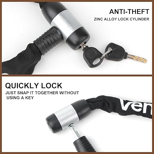 Miniatura 6 de Venzio Cerradura de cadena de bicicleta resistente, cadena de seguridad de acero de 0.236 in con 2 llaves, cerradura antirrobo de bicicleta de 4