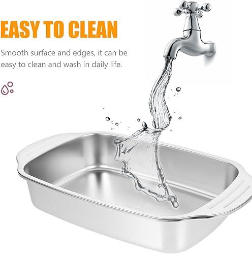 Miniatura 8 de Kichvoe Sartén rectangular de acero inoxidable con asa, bandeja de horno resistente, bandeja para hornear pasta, bandeja de galletas, bandeja para