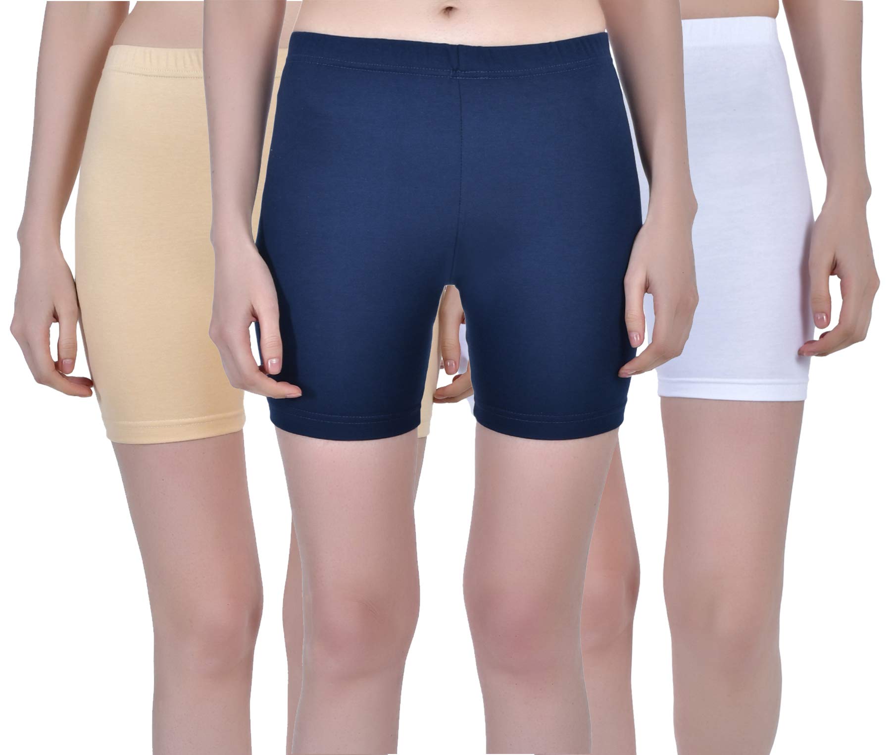 Aimly Women Cotton Blend Stretchable Cycling Gym Yoga Knee-Length Shorts Pack of 3