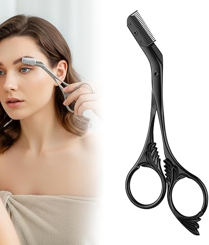 Tijera recortadora de cejas con peine, tijeras de cejas para mujeres, cortador de cejas de precisión de acero inoxidable, herramienta de maquillaje