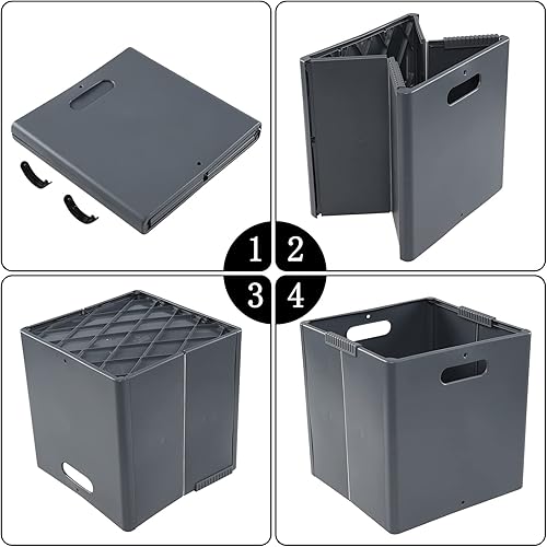 Miniatura 3 de Juego de 4 cubos de almacenamiento plegables de plástico, pequeños contenedores organizadores plegables (gris)