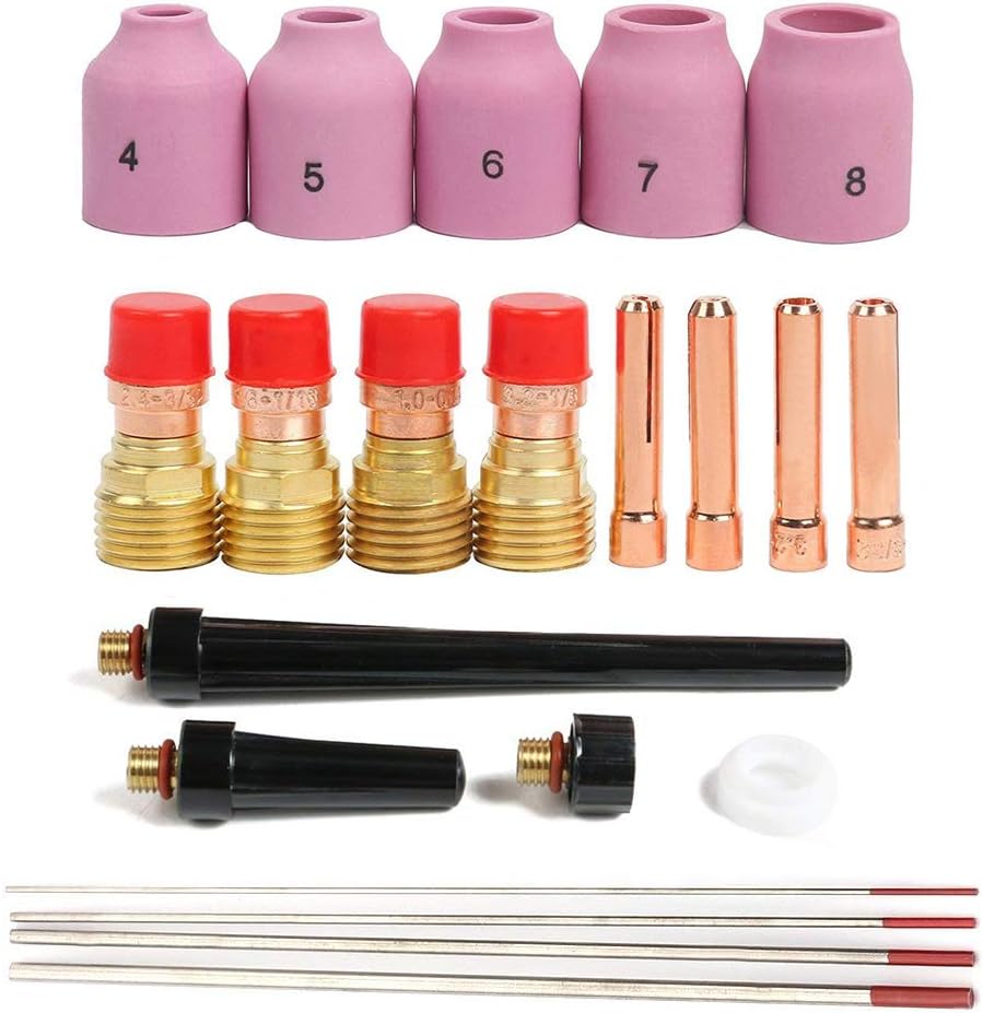 Alffun 21PCS TIG Welding Torch Gas Lens Collets Alumina Nozzles Back Cap Kit For WP-17/18/26