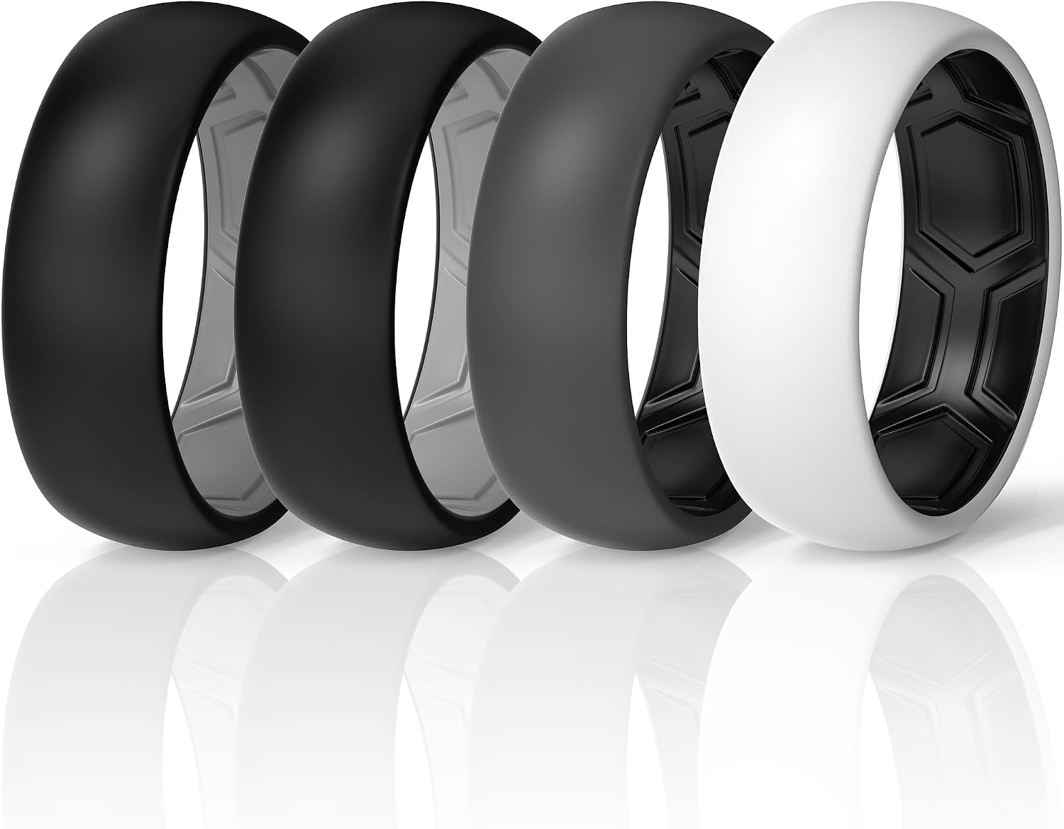 ThunderFit Silicone Rings for Him, Dual-Layer Comfort Design, 8mm Wide, 2mm Thick, Breathable Unisex Rubber Engagement Bands, 4-Pack