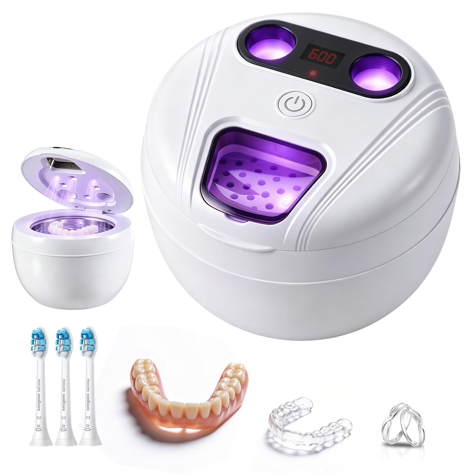 Ultradźwiękowy środek czyszczący do zębów ze sterylizatorem UV, 45 kHz Clean Pod z zegarem, 4 tryby, 200 ml do aparatów zębów, protez dentystycznych, prostownika zębów, biżuterii, szczoteczek do zębów