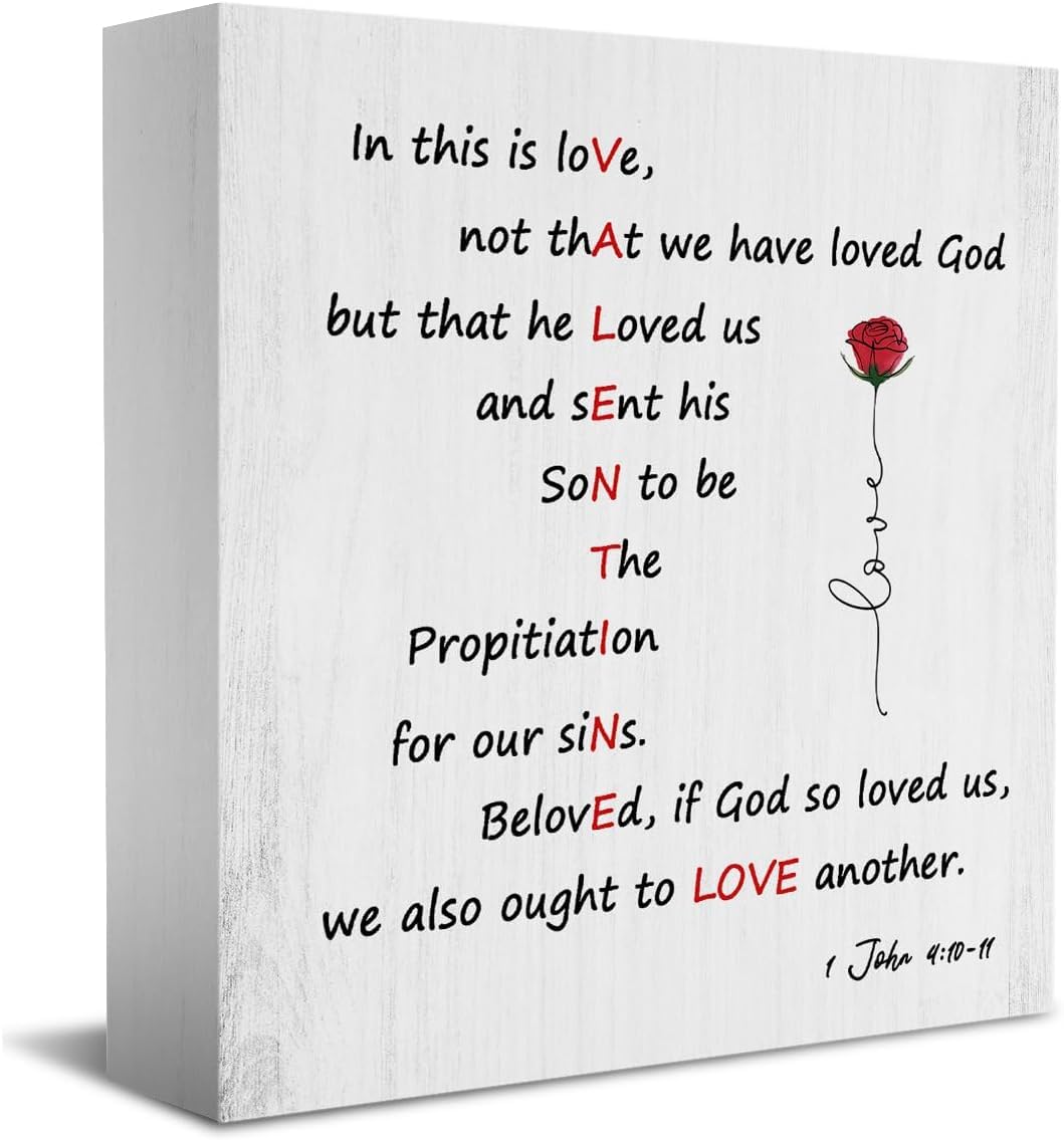 5x5 Inch Wooden Box Sign Bible Verse Love Decor Plaque