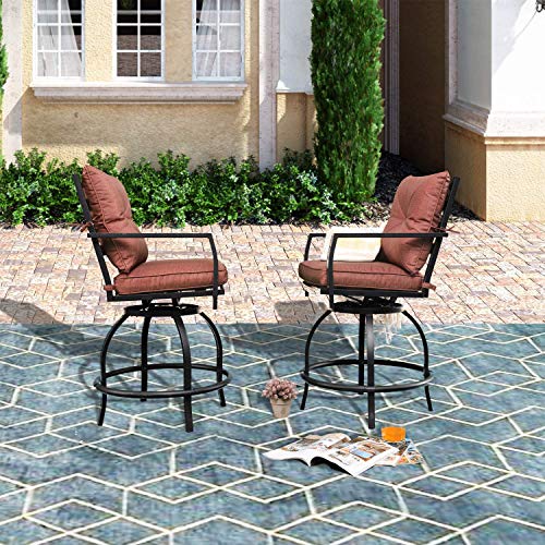 Patiofestival Swivel Bar Stools Patio Height Bistro Chairs Set Of 2 Pcs Outdoor Conversation Sectional With Armrest,All Weather Steel Frame (2 Chairs-Red) #TOP5