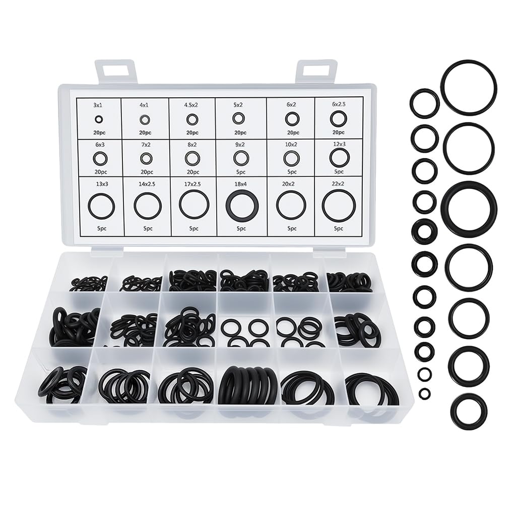 Serplex® 225 PCS O-Ring Assortment Kit Set, Premium Rubber Gasket AC System Seal Kits, Universal Gasket Washer for Car, Professional Plumbing, Faucet, Mechanic, Repairs, Air or Gas Connections-Black