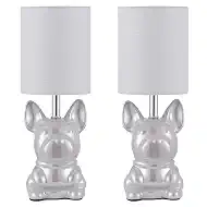 EOEYYOYB Set of 2 Ceramic Table Lamp, Puppy Shape Desk Lamp Cute Bedside Lamp for Nightstand, Living Room, Bedroom, Gifts for Kids Girls, 4W LED Bulb Included, Pearl