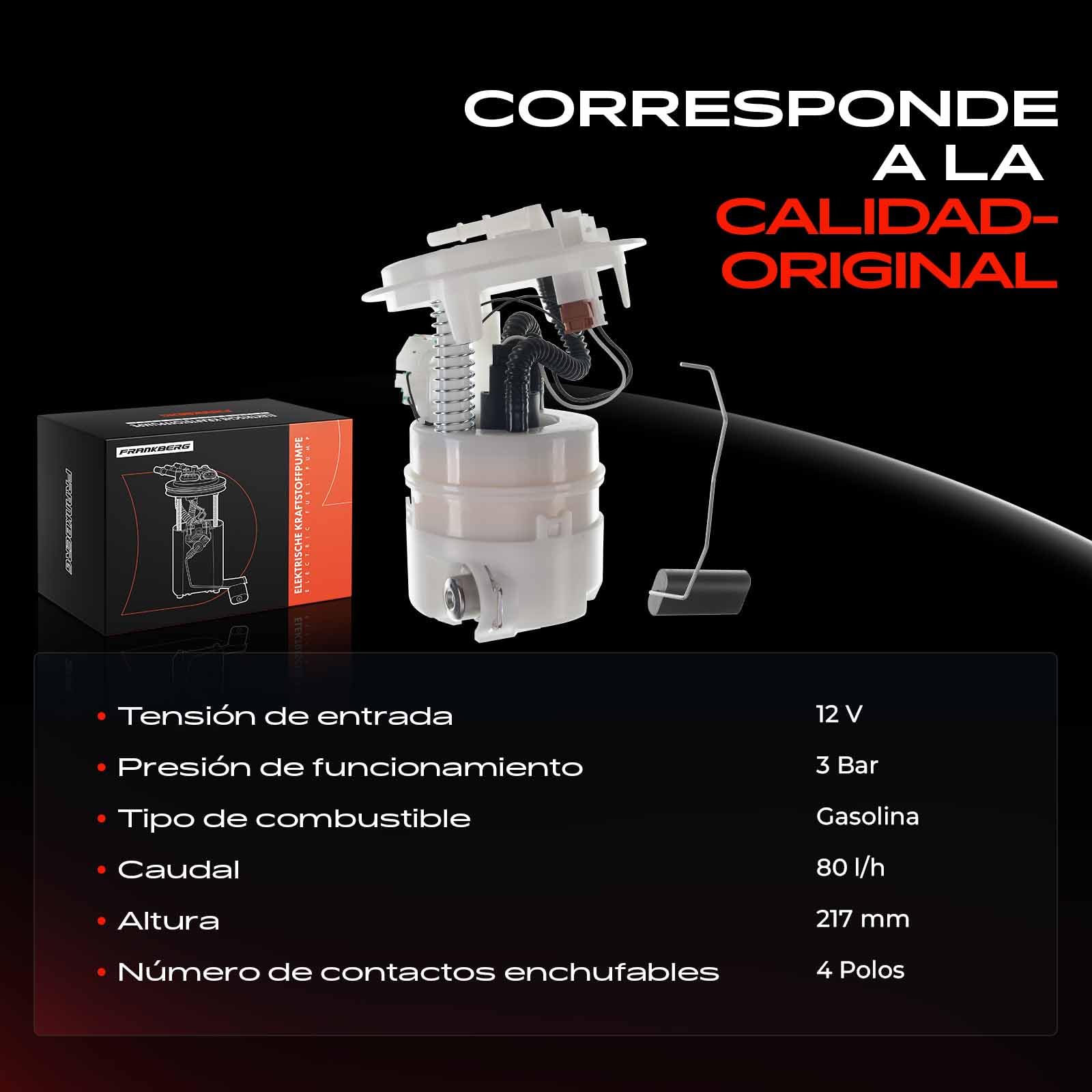 Frankberg Bomba de combustible bomba de gasolina conjunto de módulos de | 4 pines, 77218; Compatible con: Tipi de socio, Berlingo Multispace B9, Caja de socio/MPV, C4 Picasso I MPV UD