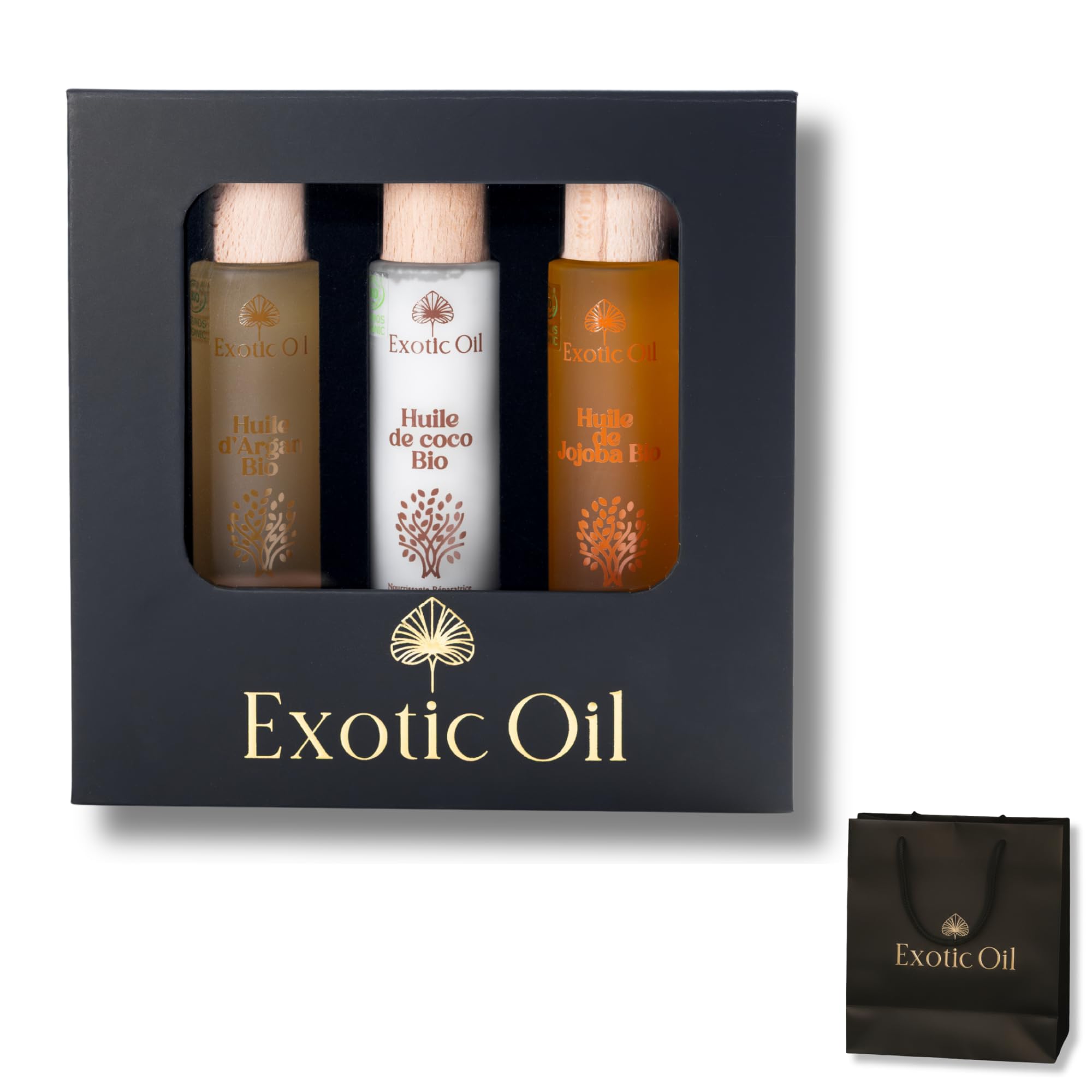 Coffret Cadeau Femme Bio – 3 Huiles Végétales Certifiées COSMOS ORGANIC – Argan, Coco, Jojoba Golden – Soin Visage Corps Cheveux – Pressées à Froid – 3 x 50 ml