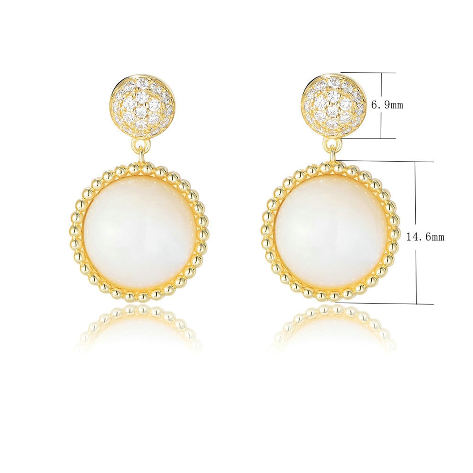 Pendientes de oro para mujer de 9/14/18 quilates, aretes colgantes de concha con diamantes de oro real para ella