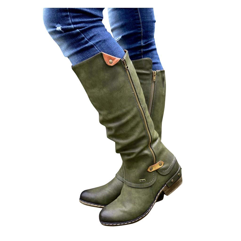 Winter Stylish Western Retro Style Cowboy Zip Knight Boots Casual College Solid Color High Tube Women Boots