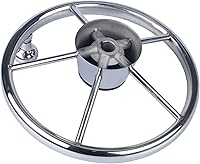 Vista 5 de Volante de barco de 11 pulgadas, adaptador de volante de acero inoxidable marino para eje cónico de 3/4 pulgadas, estilo destructor de 5 radios y 25
