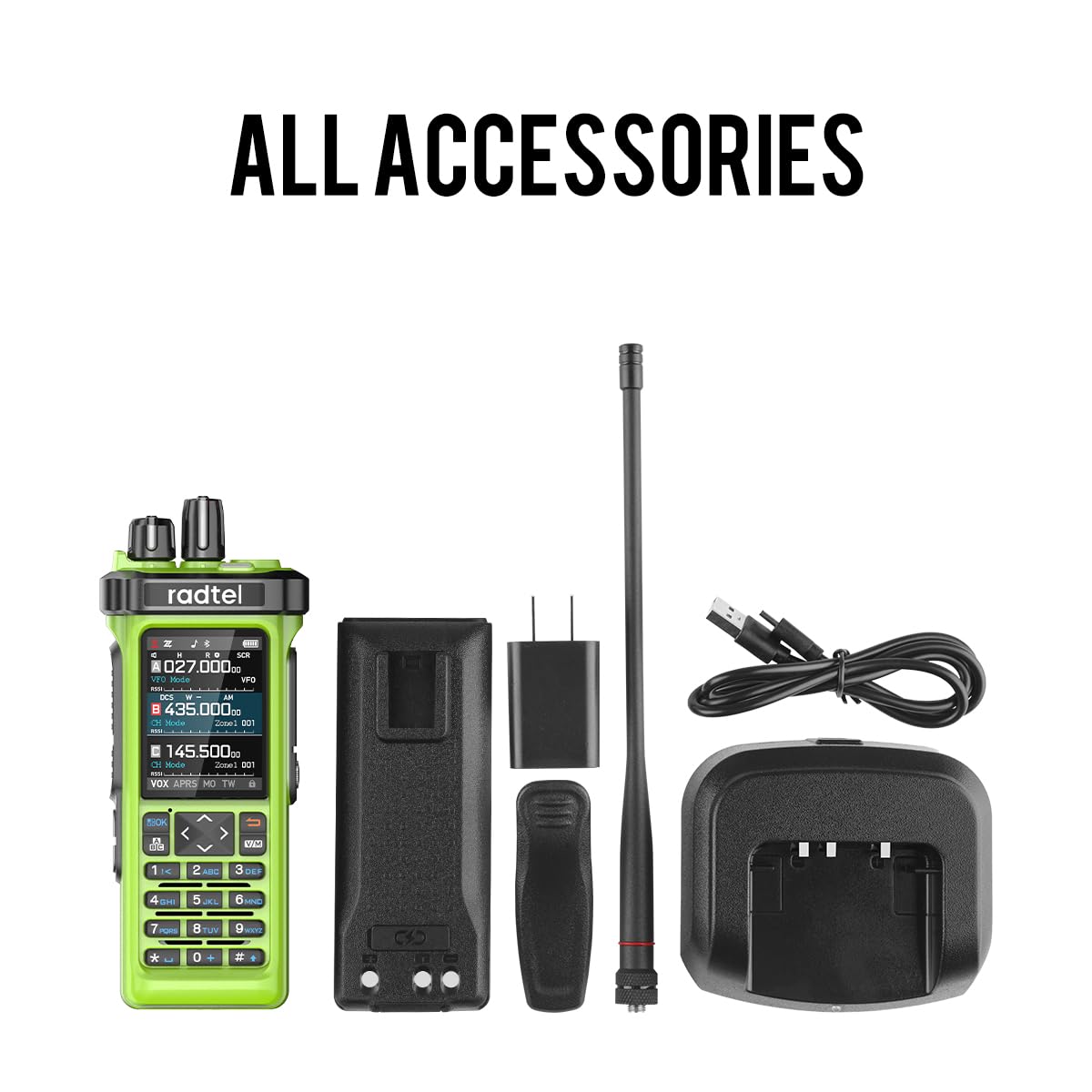 Radtel RT-950 Pro Ham Radio TX GPS/APRS, 10W Walkie Talkie Long Range Handheld Two Way Radio, Am/FM/CB/SW/MW/LW RX, Bluetooth App Programming, NOAA, Spectrum Analyzer，Green (with Programming Cable)