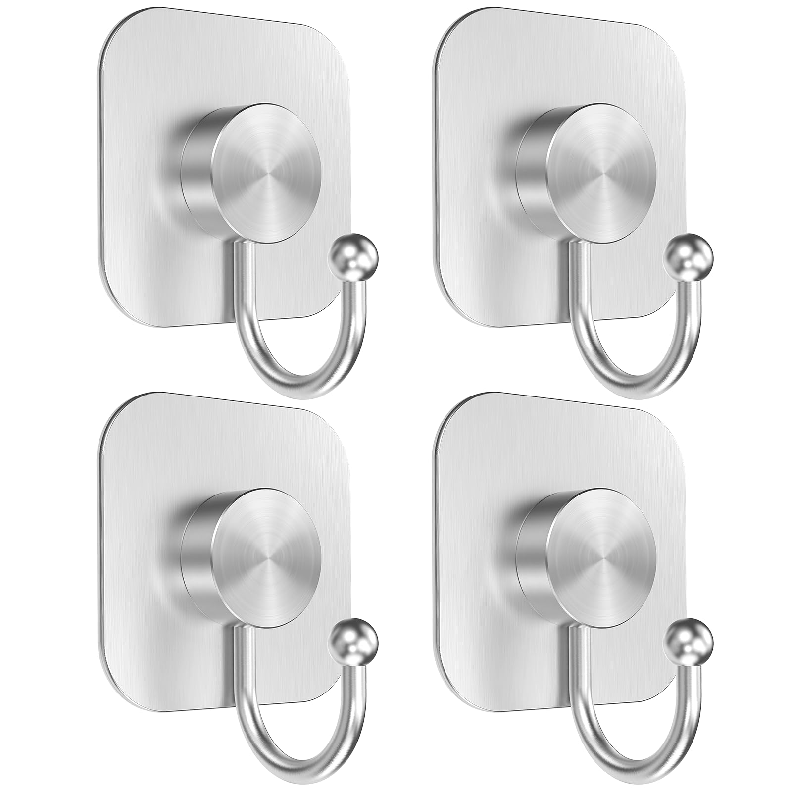 Aikzik Self Adhesive Hooks Heavy Duty 4 Pack – Sticky Wall Hooks for Towel, Coat & Robe, Large Stainless Steel Sticky Coat Hooks for Bathroom, Kitchen & Door, Hanging Towels Wall Hooks (Sliver)