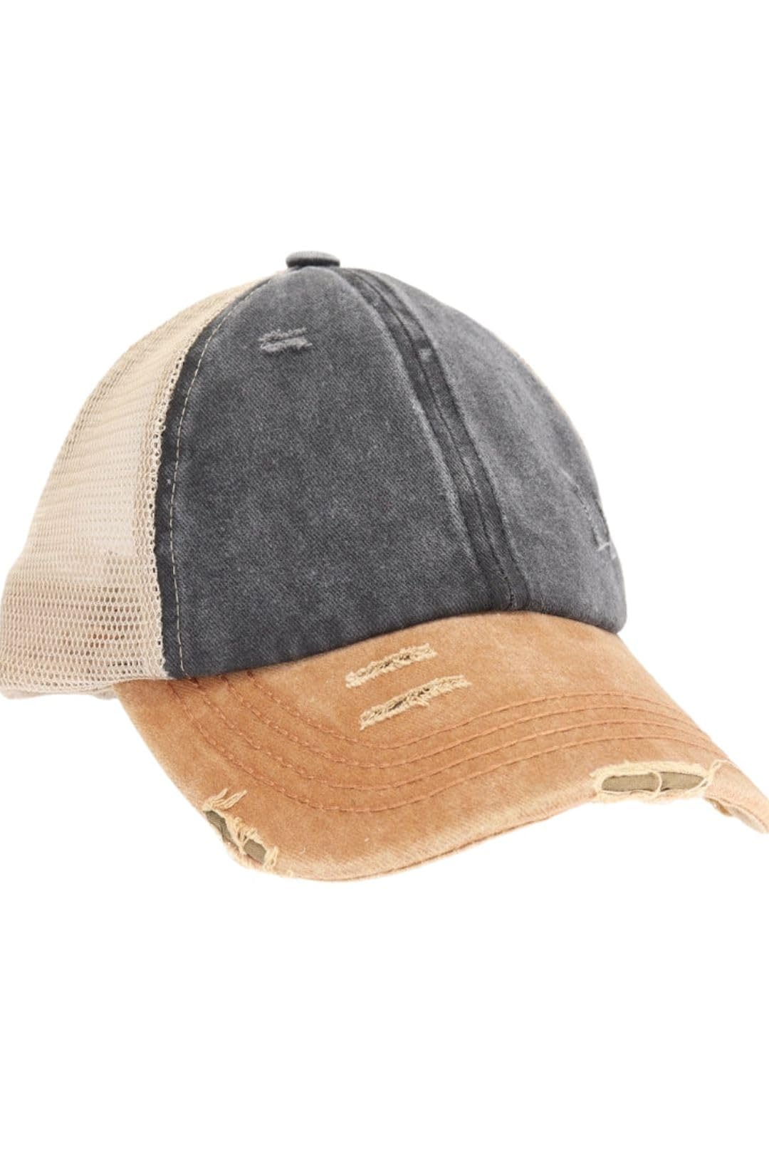 C.C Ponycap Messy High Bun Ponytail Adjustable Mesh Trucker Baseball Cap Hat