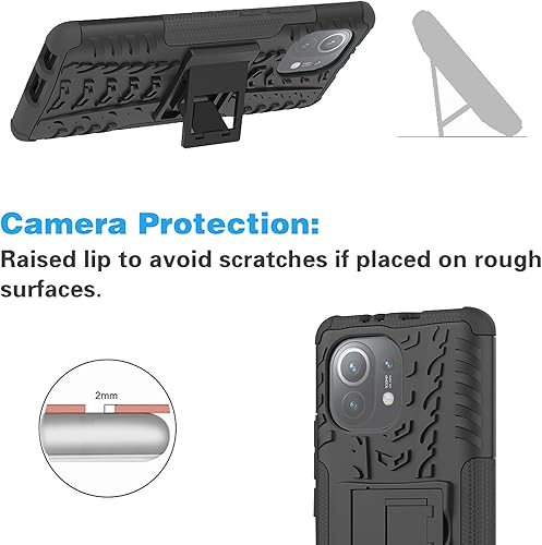 Miniatura 5 de Asuwish Funda de teléfono para Xiaomi Mi 11 5G con protector de pantalla de vidrio templado y soporte delgado, híbrida, resistente, funda protectora