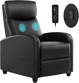 Recliner Chair for Living Room, Leather Recliners, Home Theater Seating with Lumbar Support with Adjustable Backrest and Footrest, Modern Living Room Furniture with Padded Seat Backrest, Black